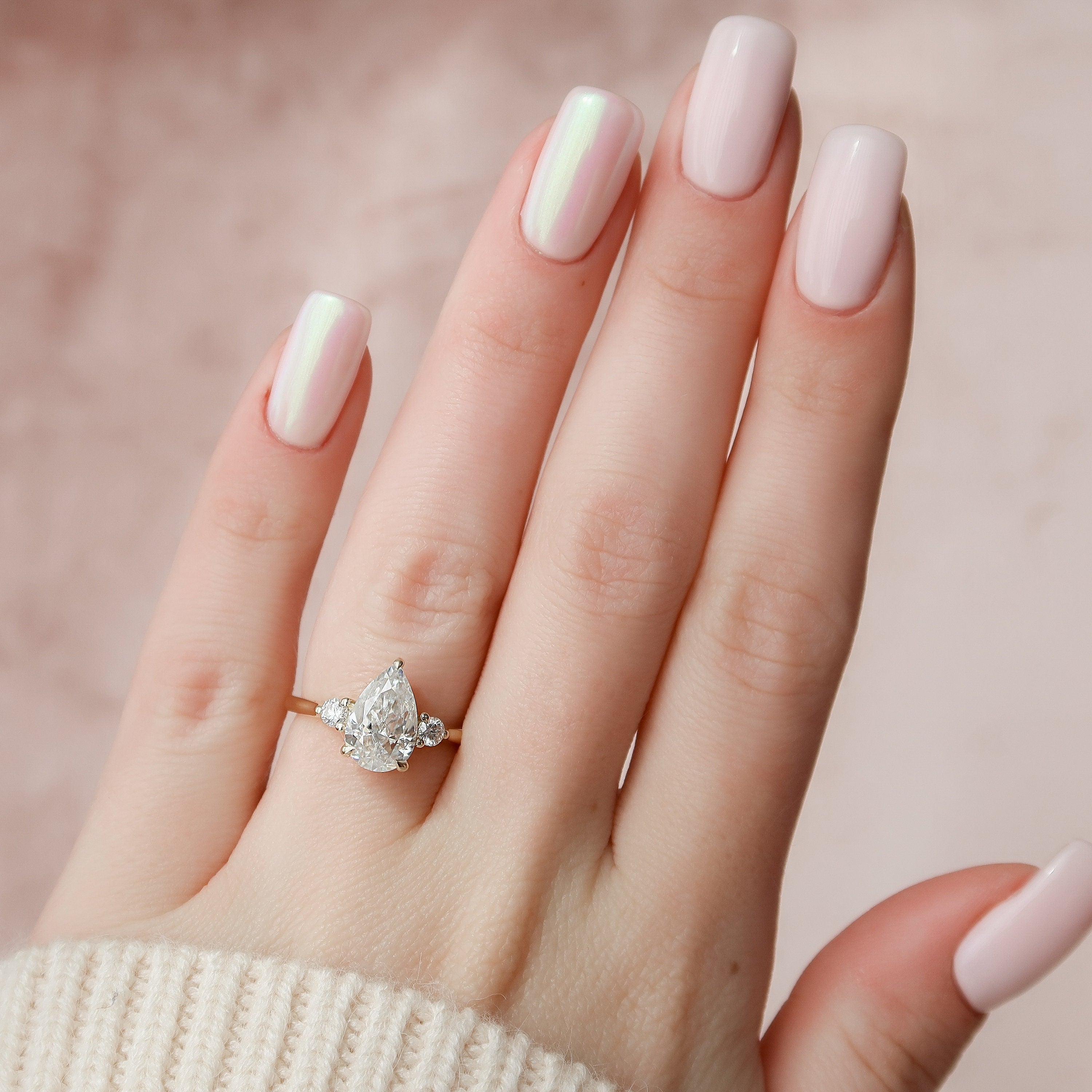 Three Stone Moissanite Engagement Ring