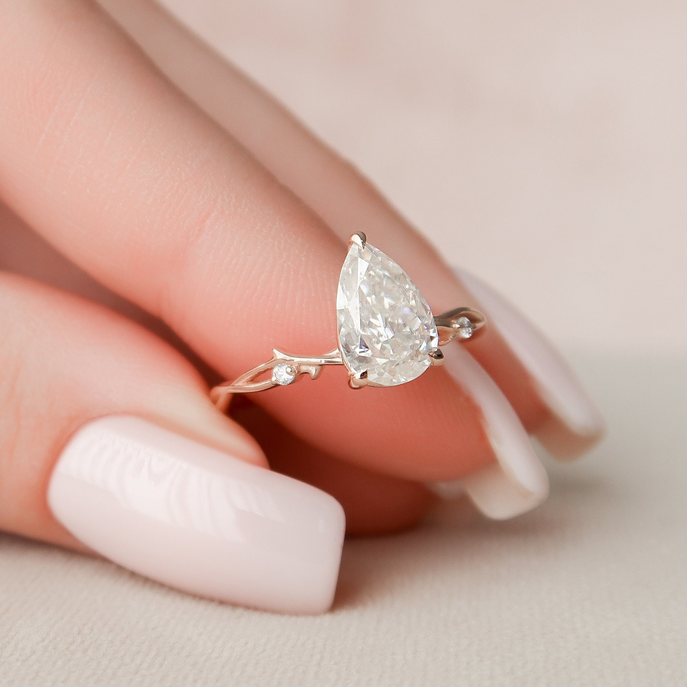 Pear Moissanite Diamond Ring