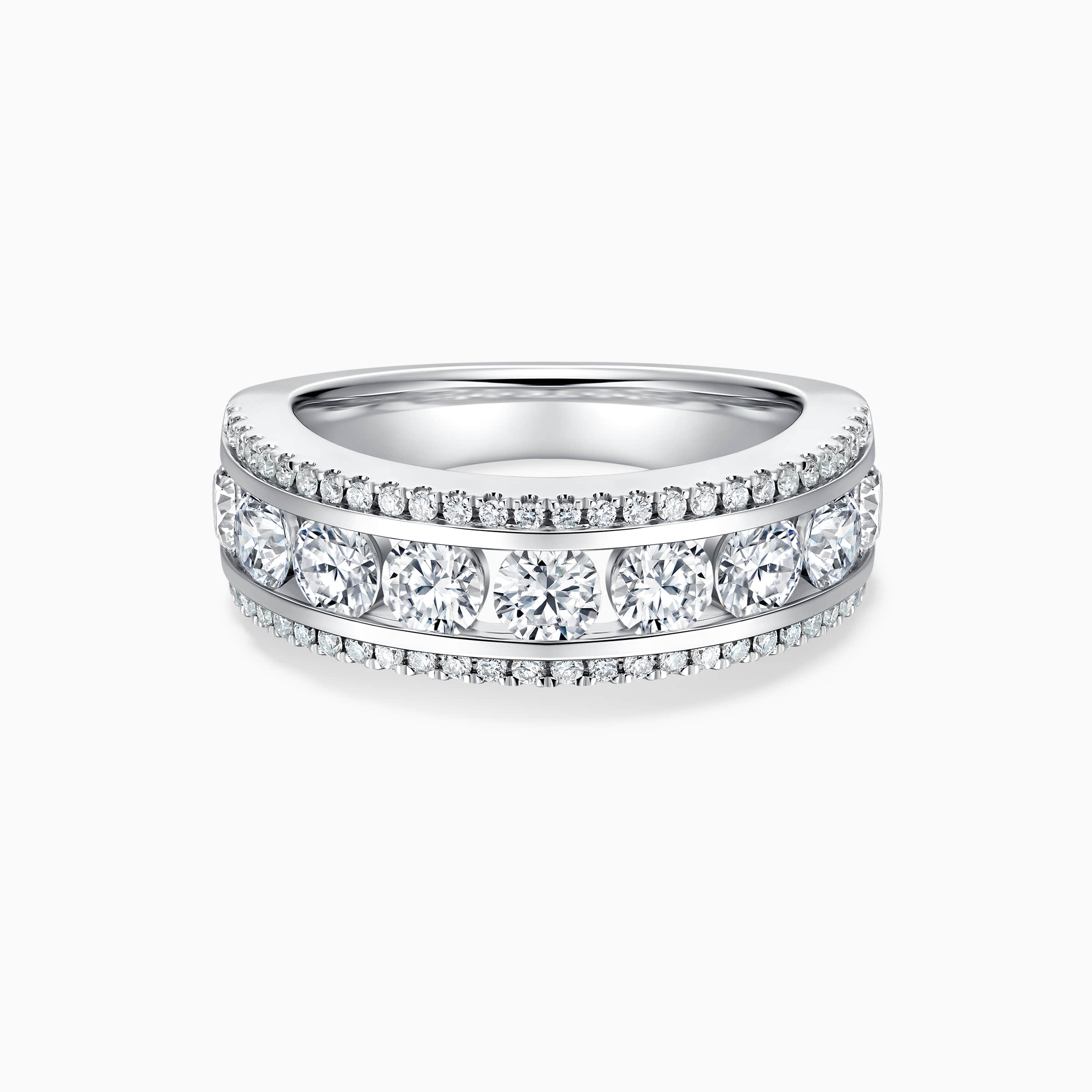 Round Cut Moissanite Diamond Triple Rows Wedding Band