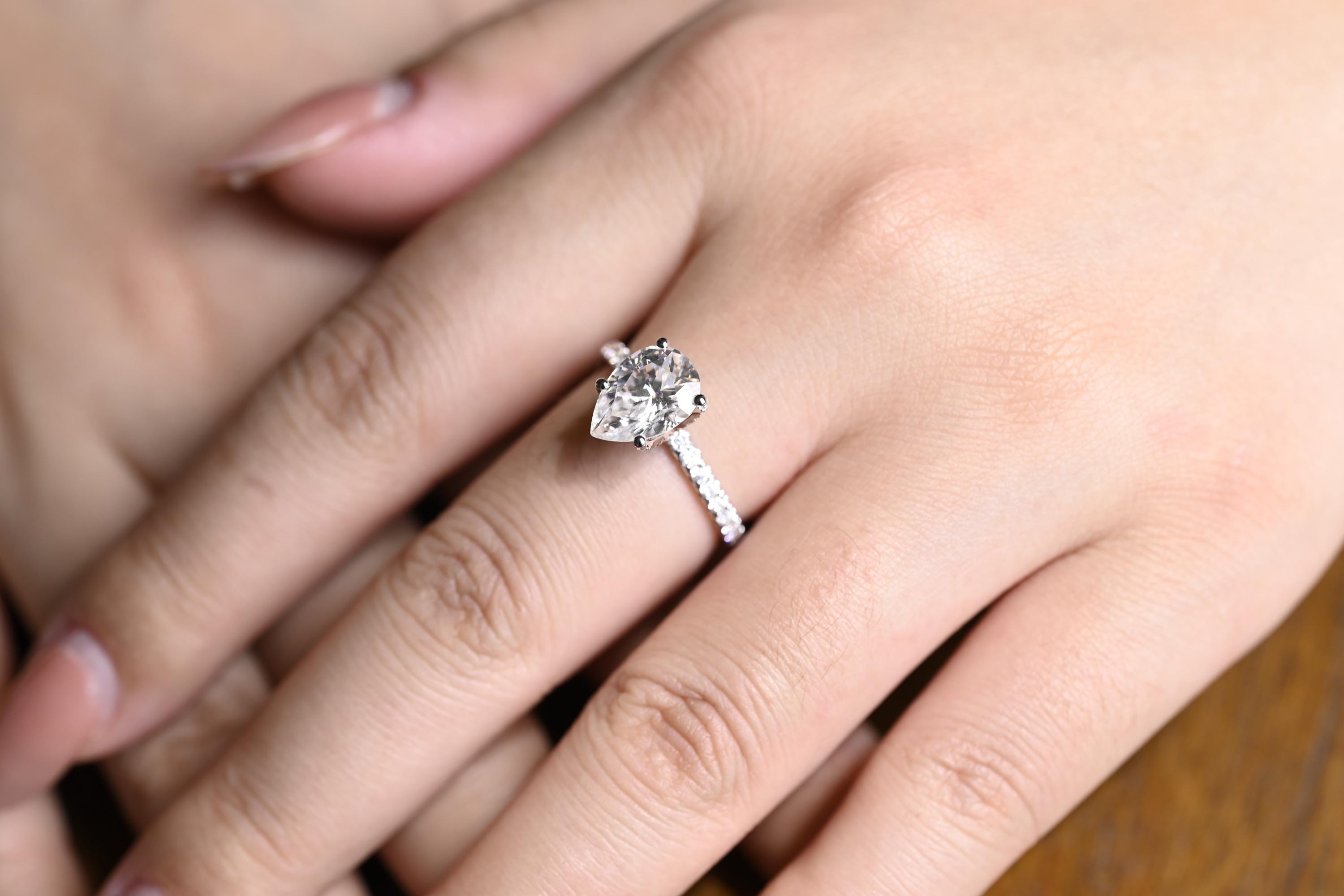 White Gold Pear Moissanite Ring
