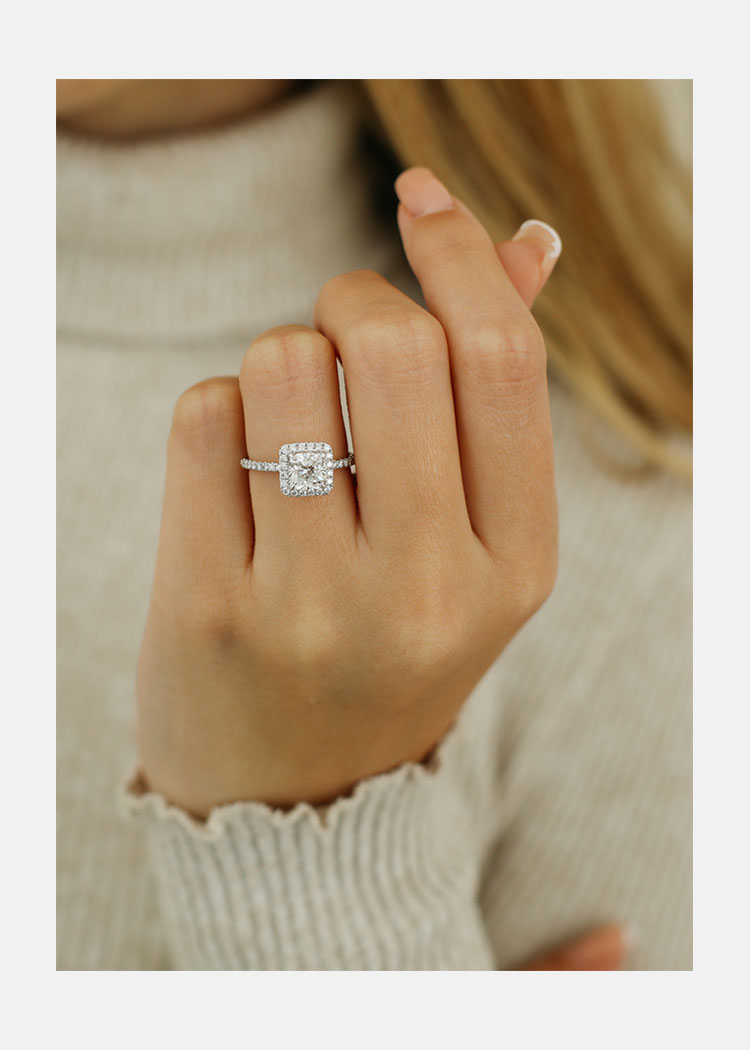1.50CT Princess Cut Pave Moissanite Diamond Halo Engagement Ring