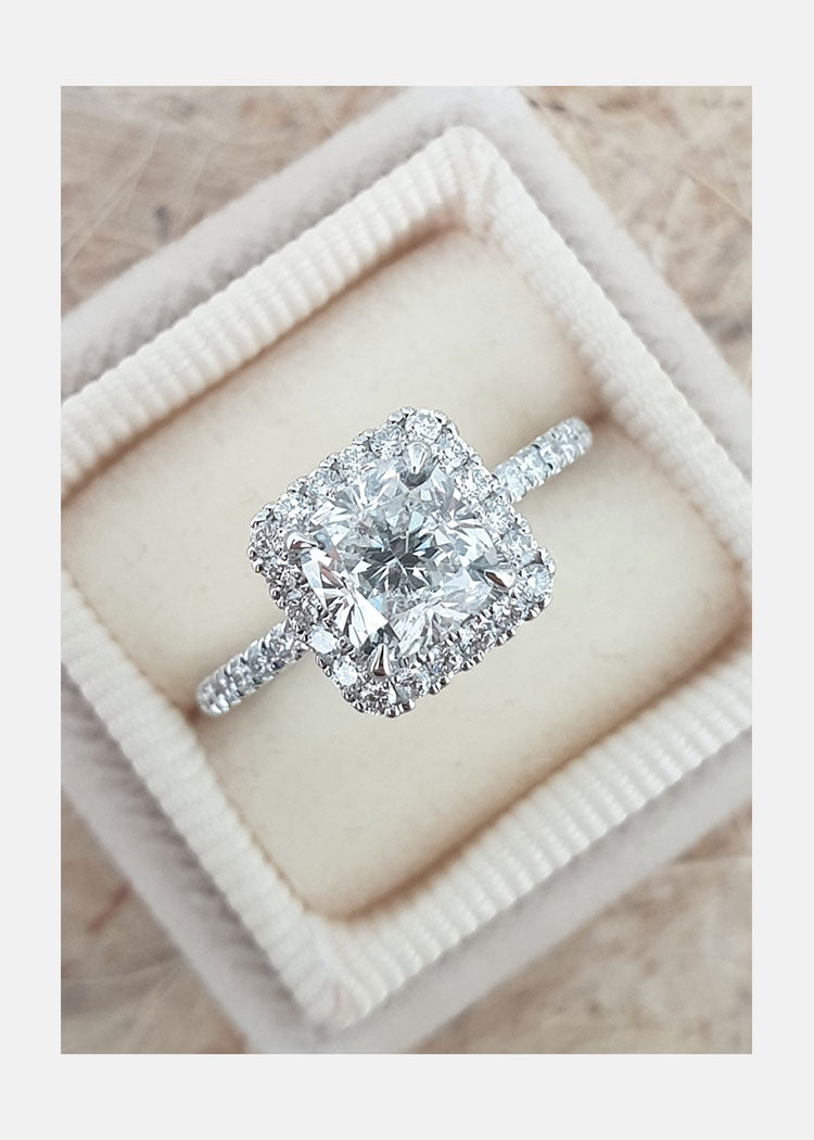 1.50CT Princess Cut Pave Moissanite Diamond Halo Engagement Ring