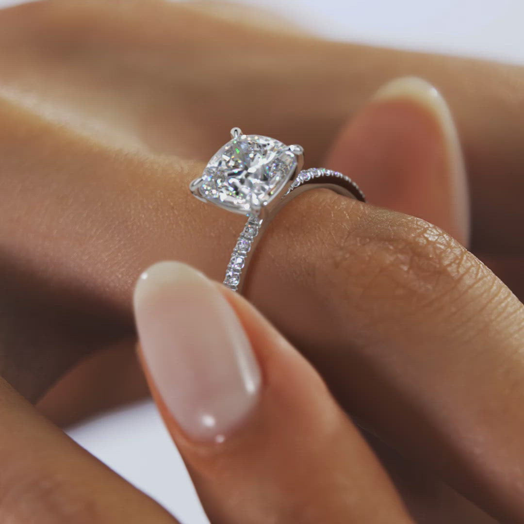 2CT Cushion Pave Moissanite Diamond Four Prong Engagement Ring
