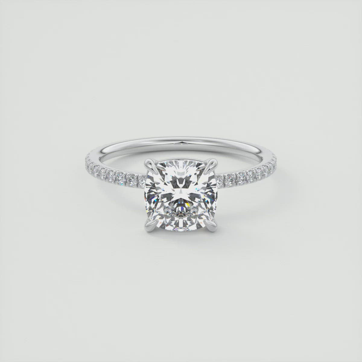 2CT Cushion Pave Moissanite Diamond Four Prong Engagement Ring