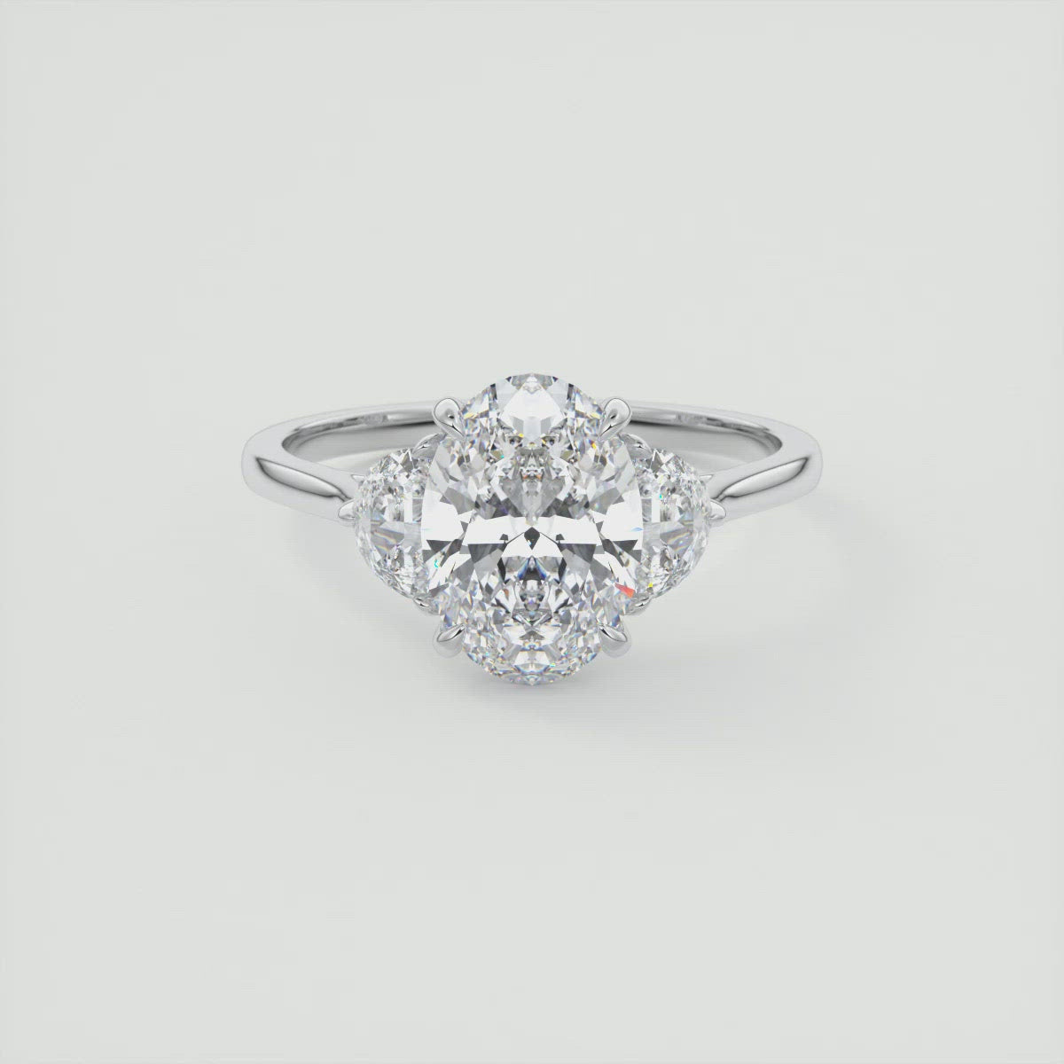 2.0CT Oval Four Prong Moissanite Diamond Three Stone Engagement Ring