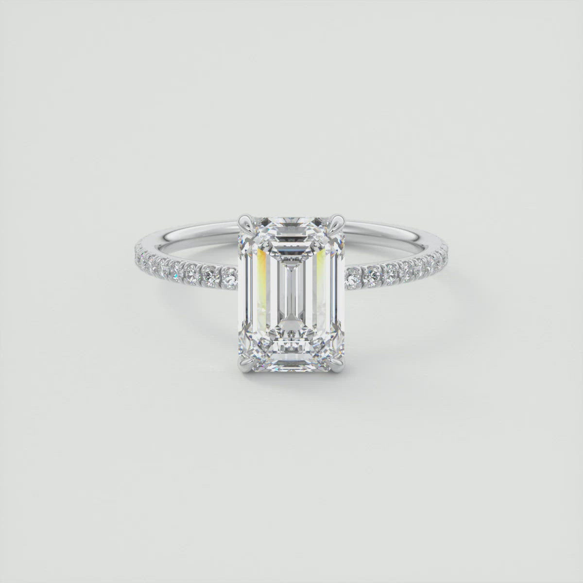 2CT Emerald Cut Pave Moissanite Diamond Four Prong Engagement Ring