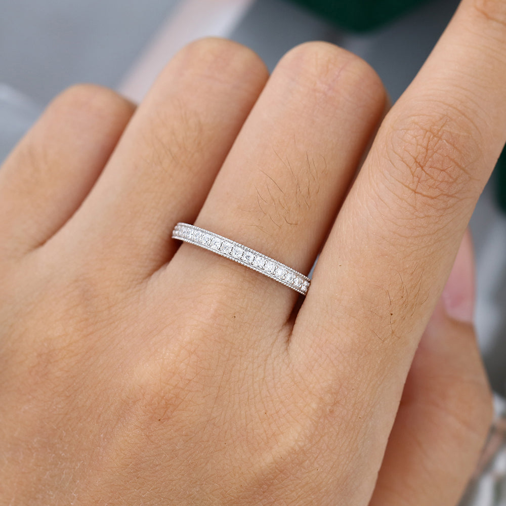 round-moissanite-milgrain-half-eternity-wedding-band