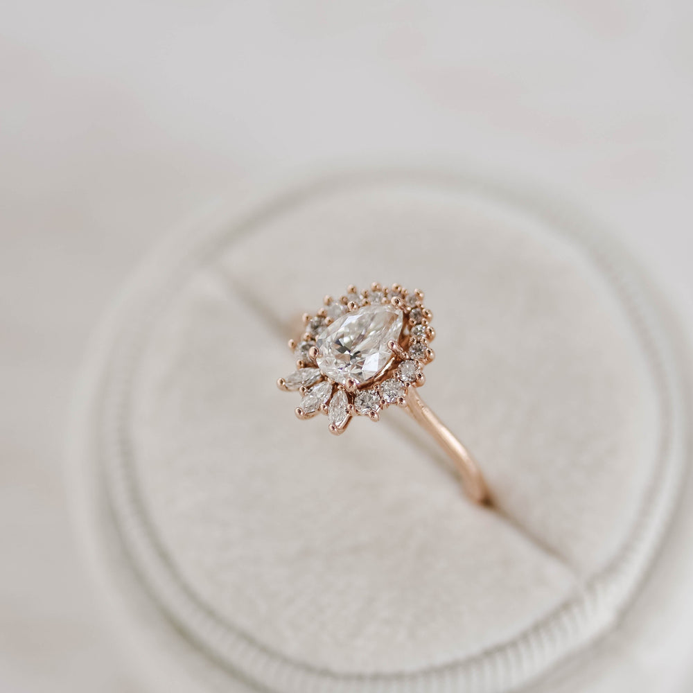  1.25ct Pear Cluster Moissanite Diamond Solitaire Engagement Ring