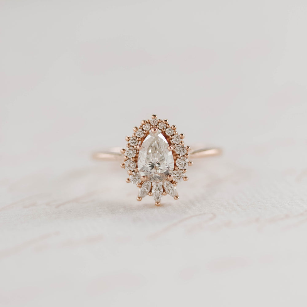  1.25ct Pear Cluster Moissanite Diamond Solitaire Engagement Ring