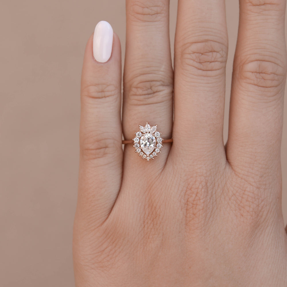  1.25ct Pear Cluster Moissanite Diamond Solitaire Engagement Ring