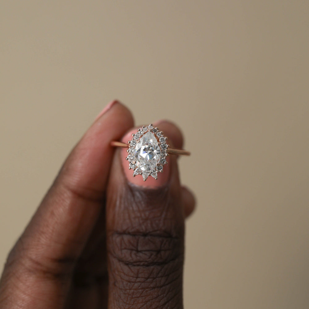  1.25ct Pear Cluster Moissanite Diamond Solitaire Engagement Ring
