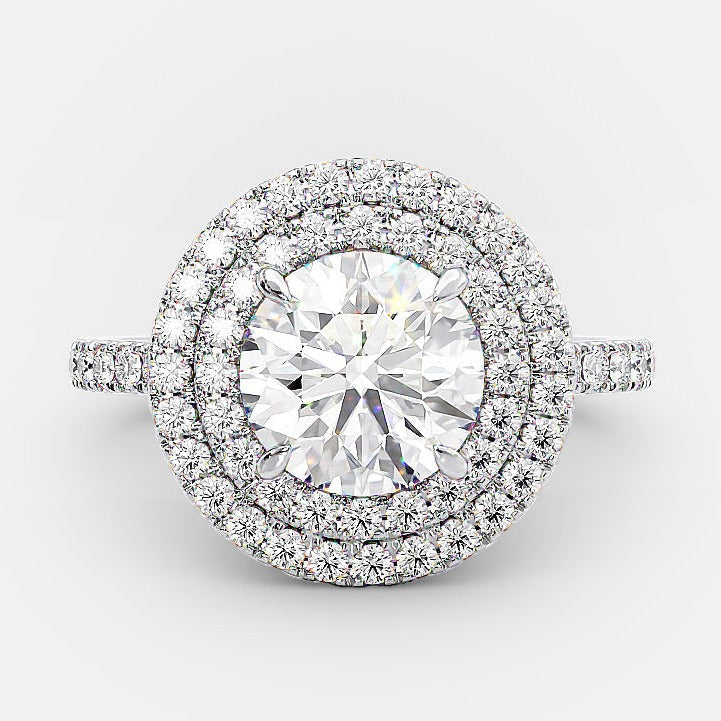 1.0ct Round Double Halo Moissanite Diamond Pave Engagement Ring For Women