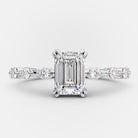 1.0ct Emerald Cut Petite Pave Moissanite Diamond Engagement Ring In Solid Gold