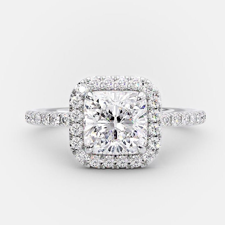 1.50CT Princess Cut Pave Moissanite Diamond Halo Engagement Ring