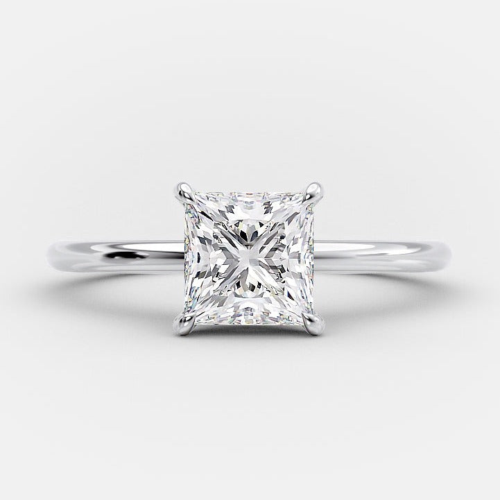 1.0ct Princess Cut Hidden Halo Moissanite Diamond Solitaire Engagement Ring