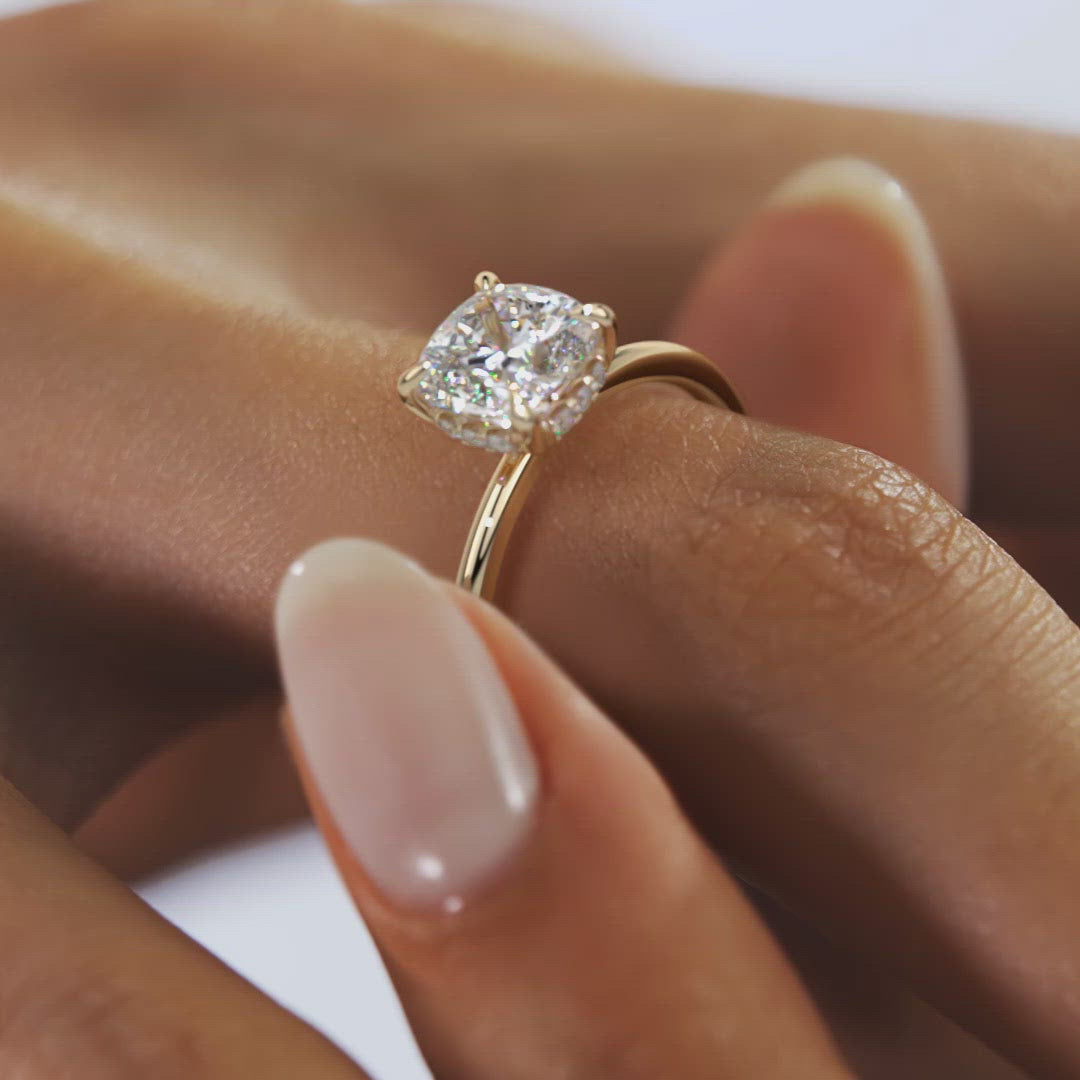 2CT Cushion Hidden Halo Moissanite Diamond Solitaire Engagement Ring