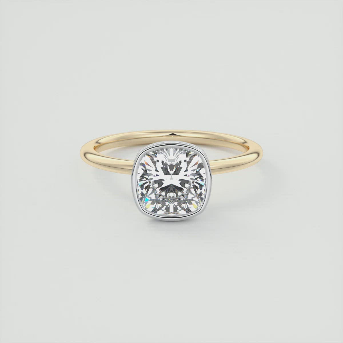 2CT Cushion Two Tone Moissanite Diamond Bezel Set Engagement Ring