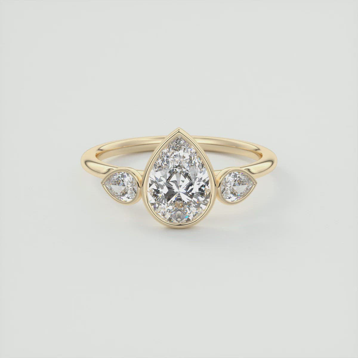 2.0CT Three Stone Pear Bezel Set Moissanite Diamond Engagement Ring