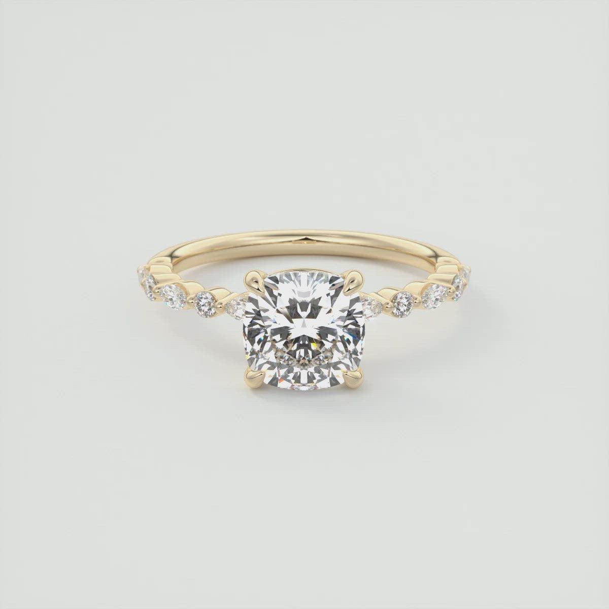 2CT Cushion Pave Moissanite Diamond Four Prong Engagement Ring