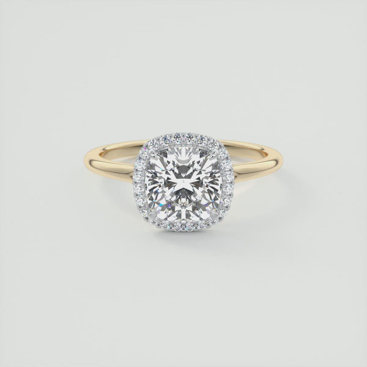 2CT Cushion Halo Moissanite Diamond Two Tone Engagement Ring With Solitaire Setting 