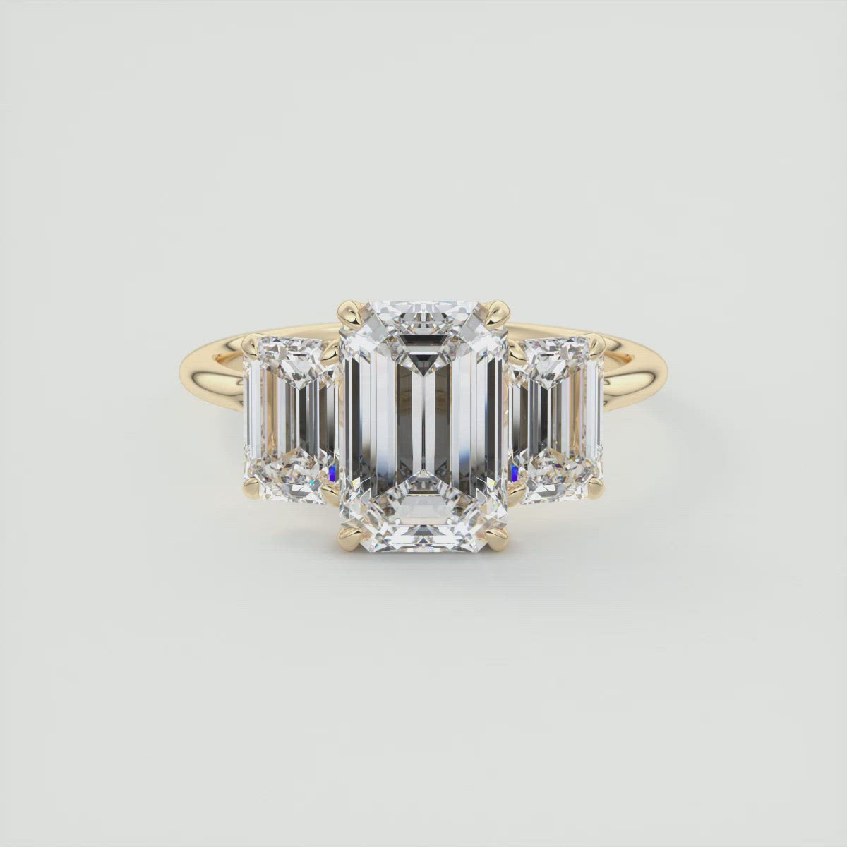 2CT Three Stone Emerald Cut Moissanite Diamond Cathedral Set Engagement Ring