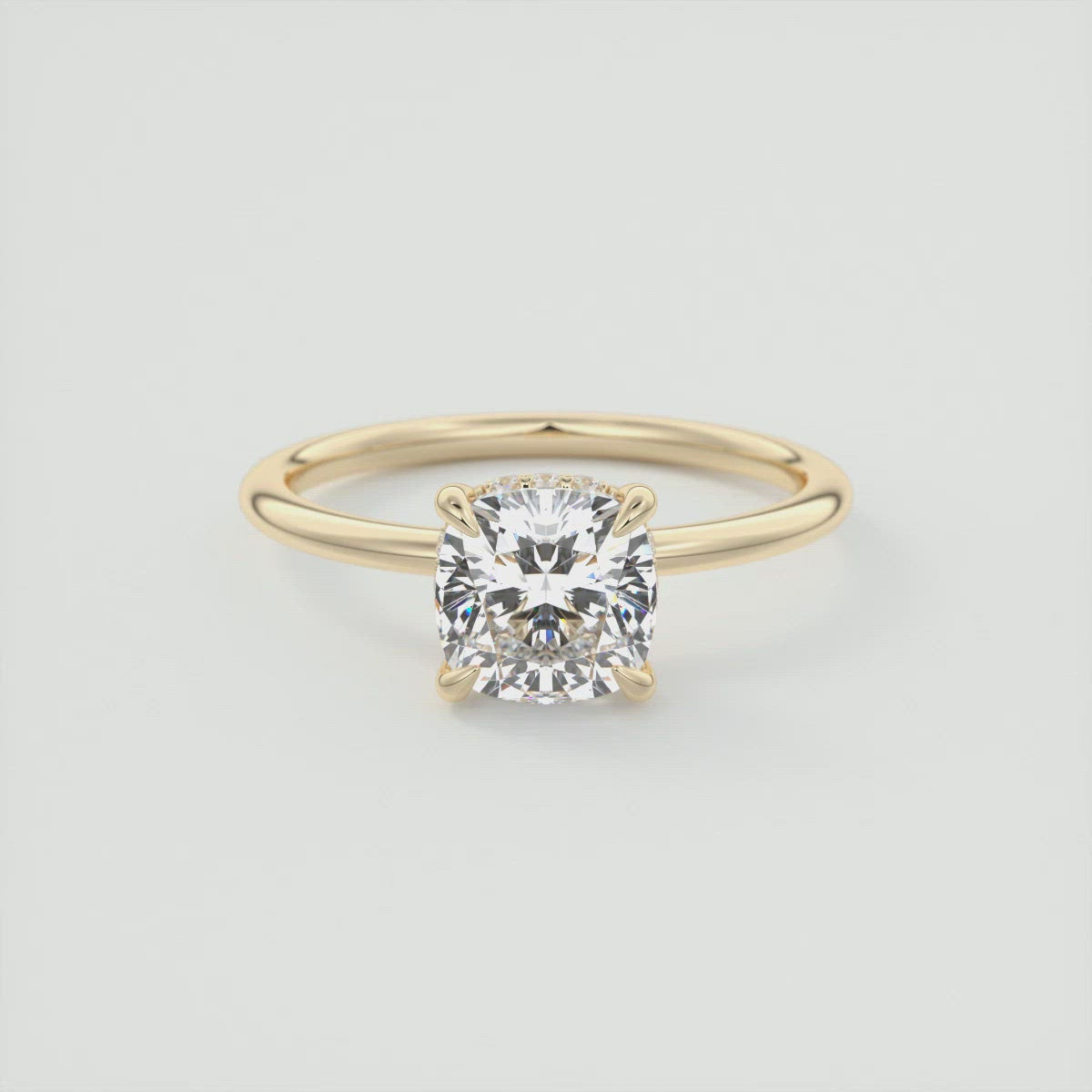 2CT Cushion Hidden Halo Moissanite Diamond Solitaire Engagement Ring