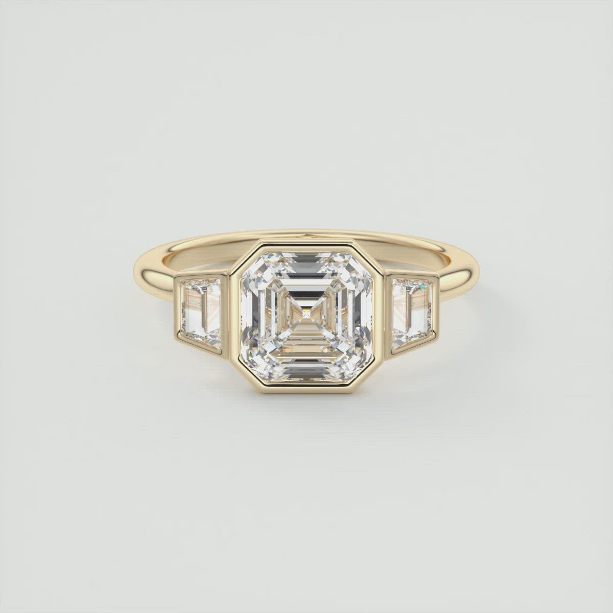 2.0CT Cathedral Set Asscher Three Stone Moissanite Diamond Engagement Ring