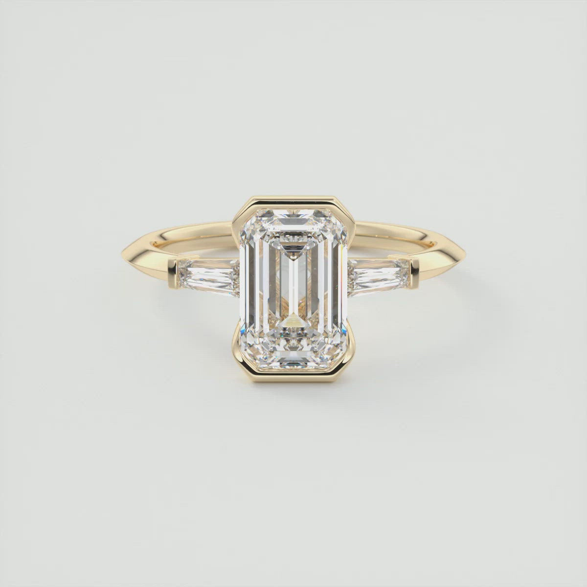 2.0CT Three Stone Emerald Cut Half Bezel Moissanite Diamond Engagement Ring
