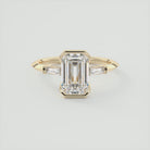 2.0CT Three Stone Emerald Cut Half Bezel Moissanite Diamond Engagement Ring