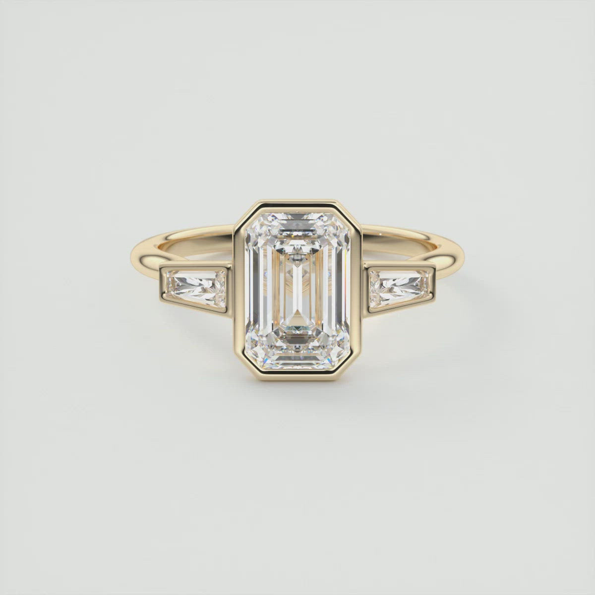 2.0CT Three Stone Emerald Cut Moissanite Diamond Bezel Set Engagement Ring