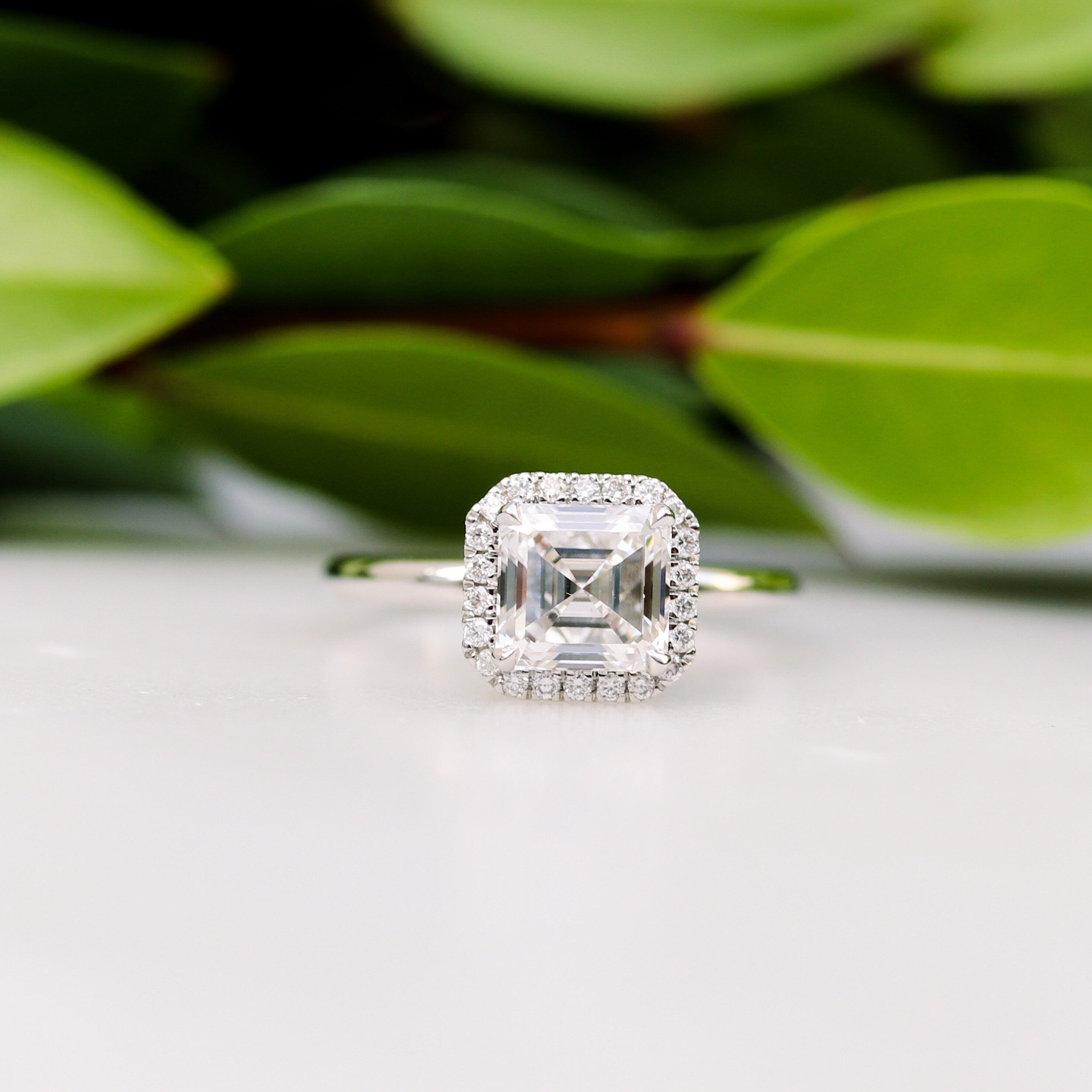 1.50CT Asscher Cut Moissanite Halo Diamond Engagement Ring