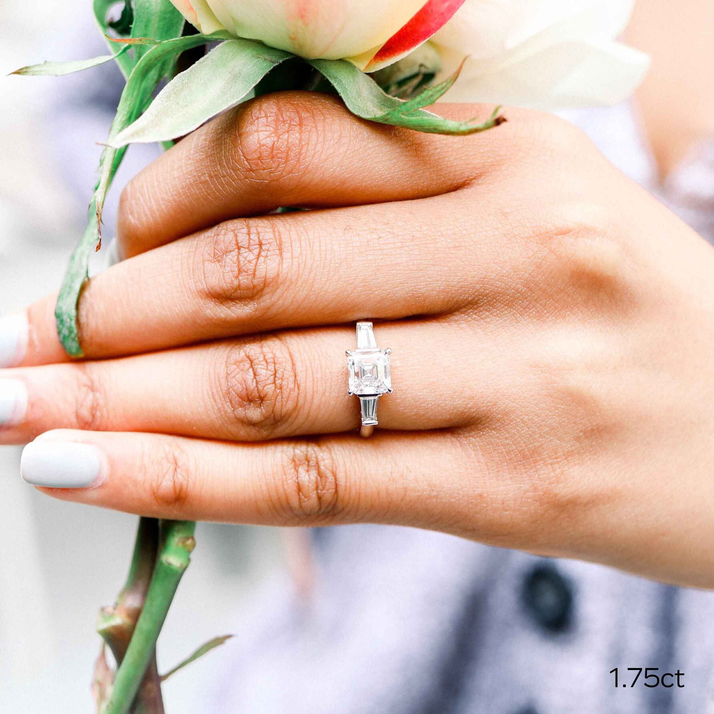 1.75CT Asscher Three Stone Moissanite Diamond Solitaire Engagement Ring