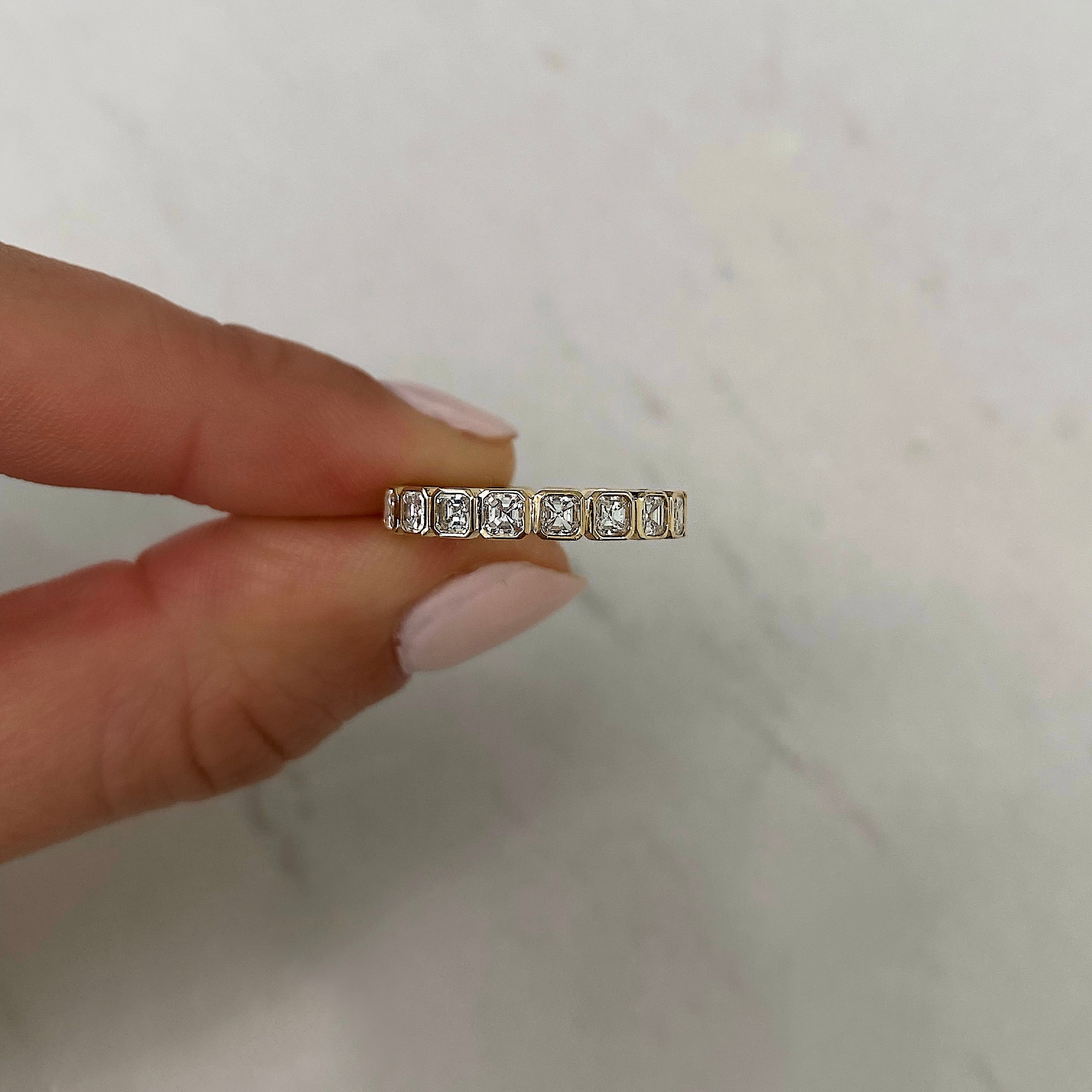 Asscher Cut Moissanite Bezel Set Eternity Diamond Wedding Band