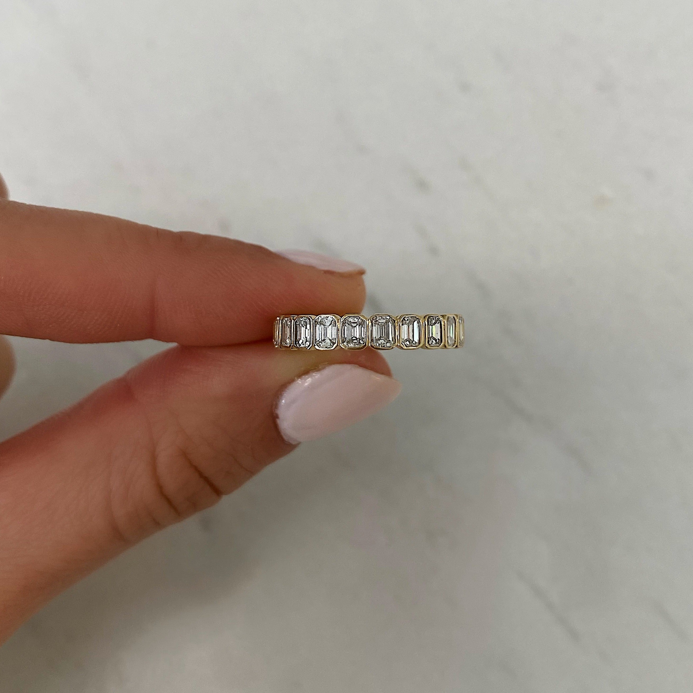 3.60mm Emerald Cut Moissanite Bezel Set Eternity Diamond Wedding Band