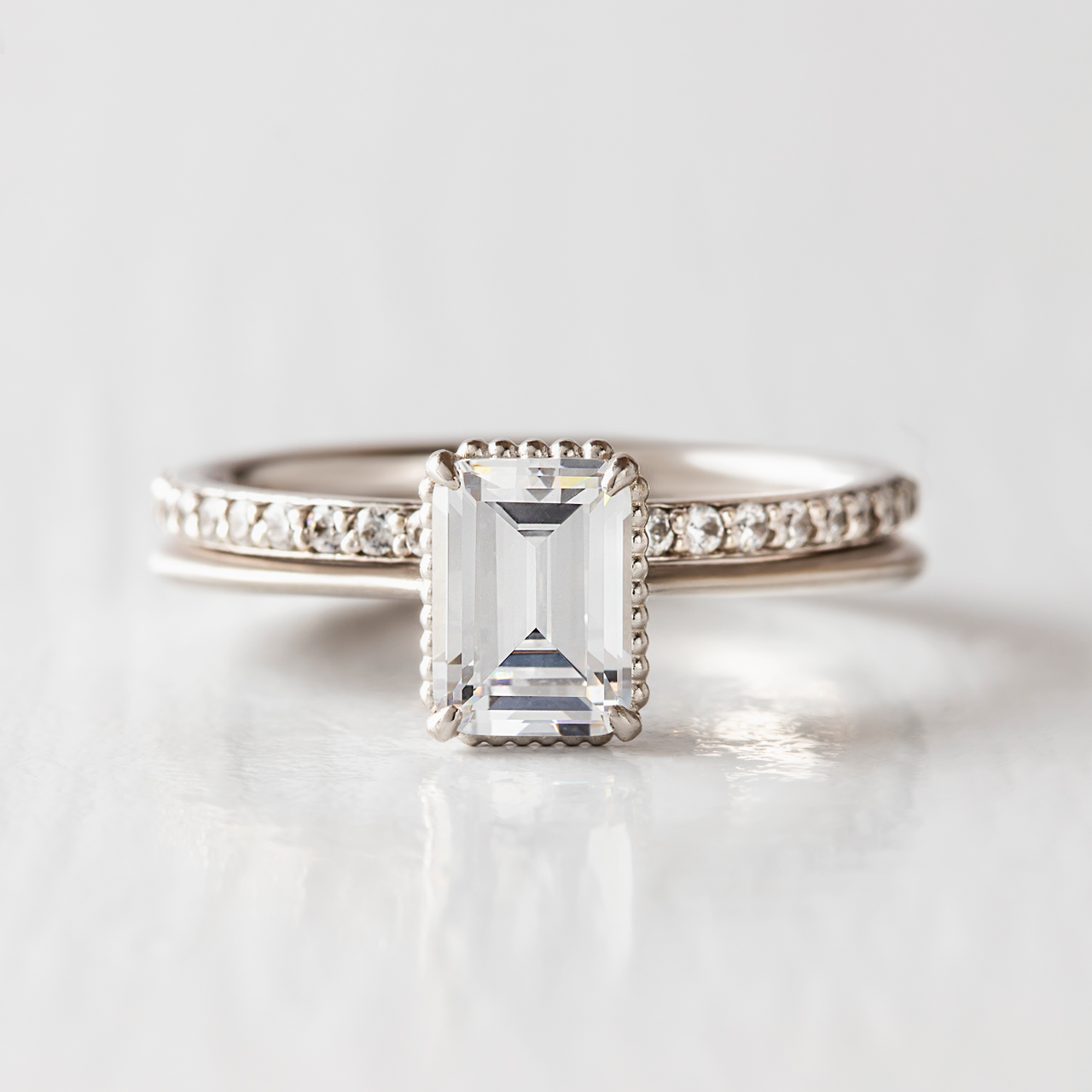 0.92CT Emerald Cut Solitaire Moissanite Diamond Vintage Engagement Ring