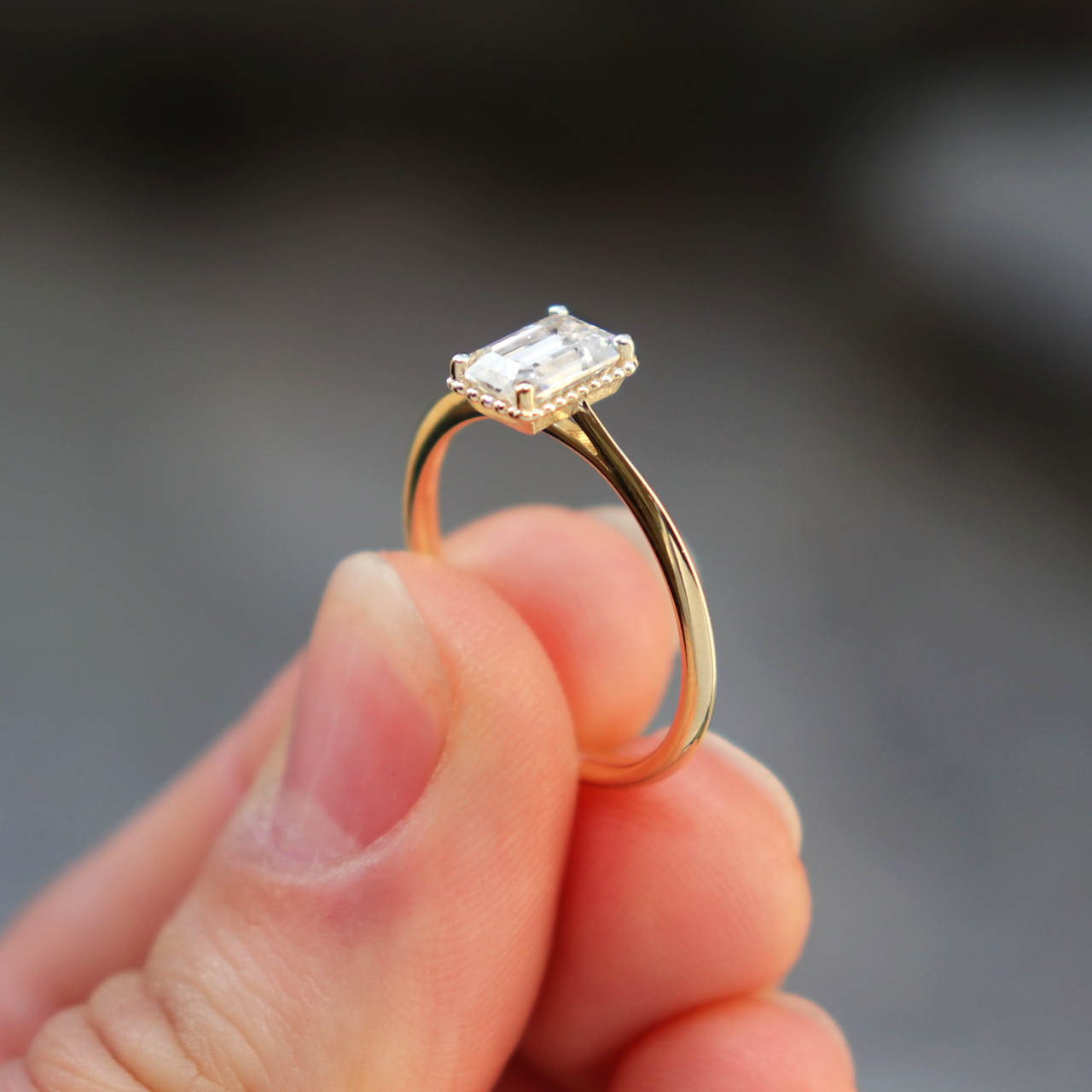 0.92CT Emerald Cut Solitaire Moissanite Diamond Vintage Engagement Ring