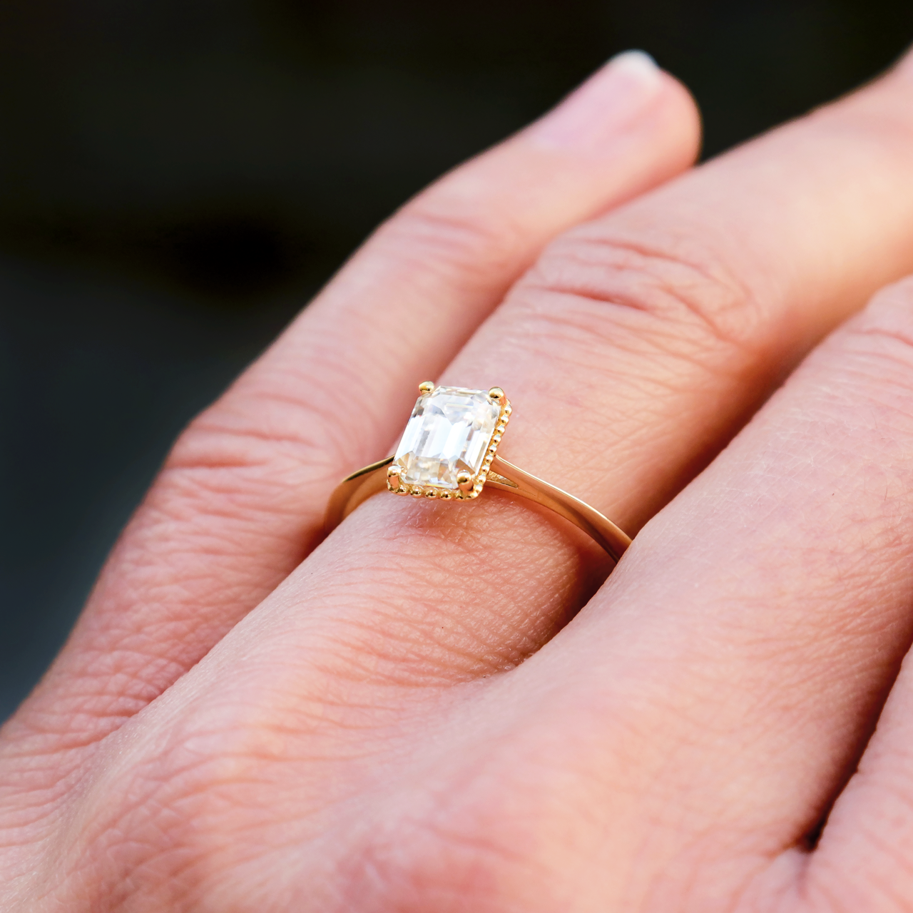 0.92CT Emerald Cut Solitaire Moissanite Diamond Vintage Engagement Ring