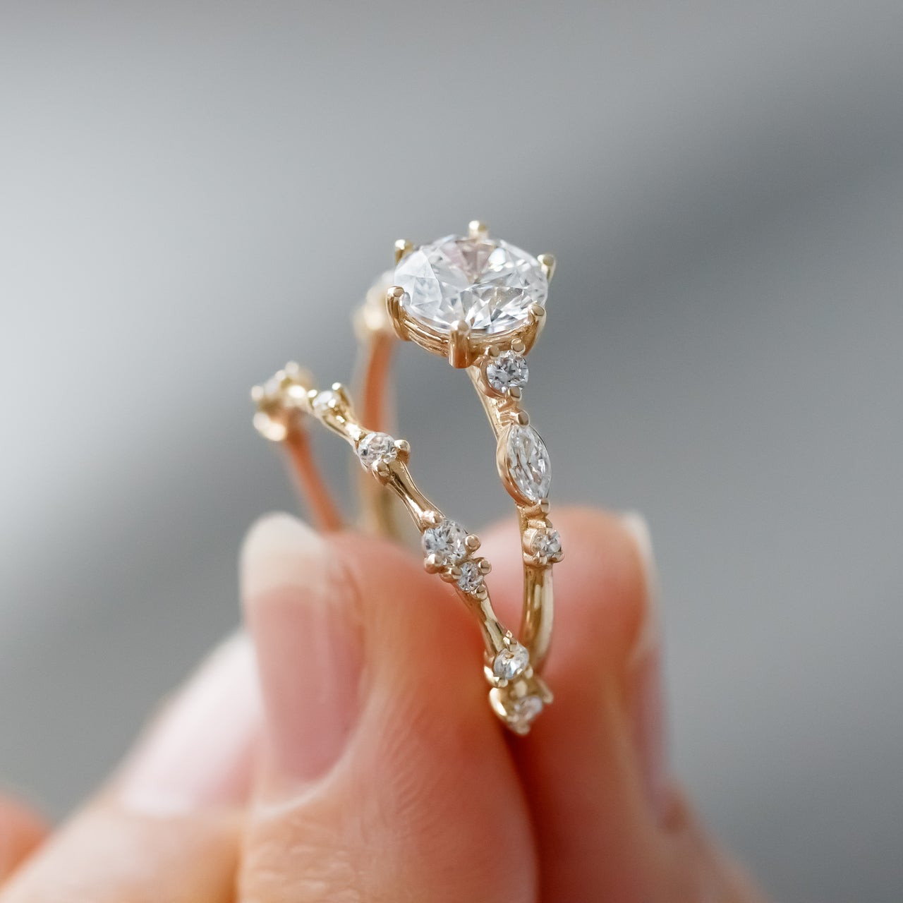 1.35CT Round Pave Moissanite Diamond Six Prong Engagement Ring In Solid Gold
