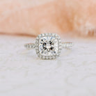 2.0CT Cushion Cut Moissanite Halo Pave Diamond Engagement Ring