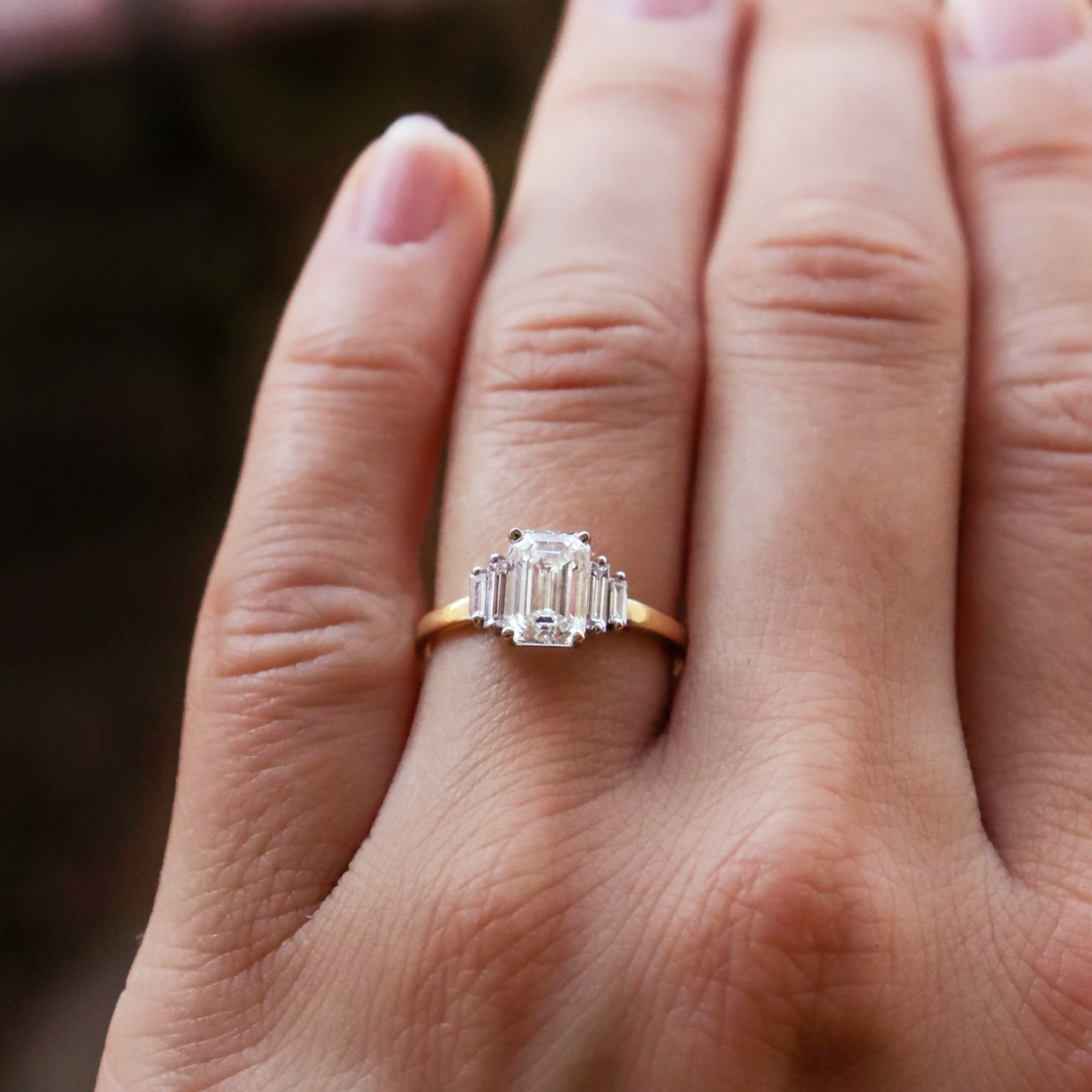 1.60CT Emerald Cut Five Stone Moissanite Diamond Solitaire Engagement Ring