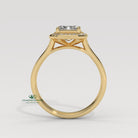 emerald cut diamond gold band, emerald cut prong setting, emerald diamond with side stones