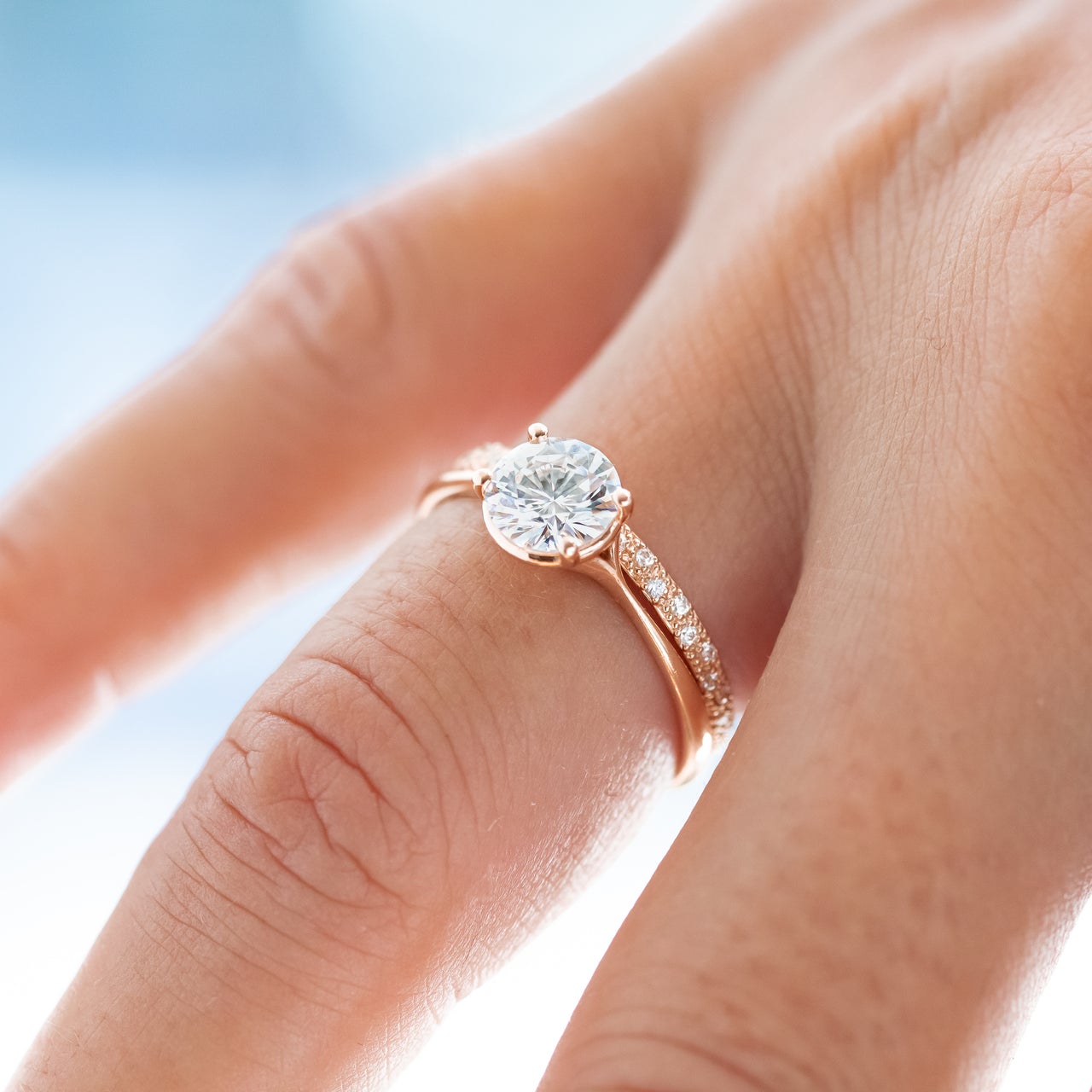 1.20CT Round Split Shank Moissanite Diamond Solitaire Engagement Ring