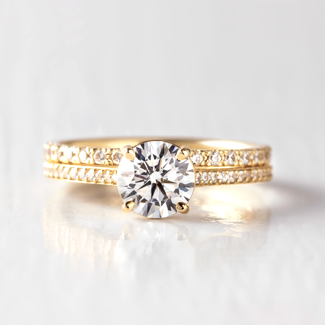 1.0CT Round Channel Set Pave Moissanite Diamond Engagement Ring For Women