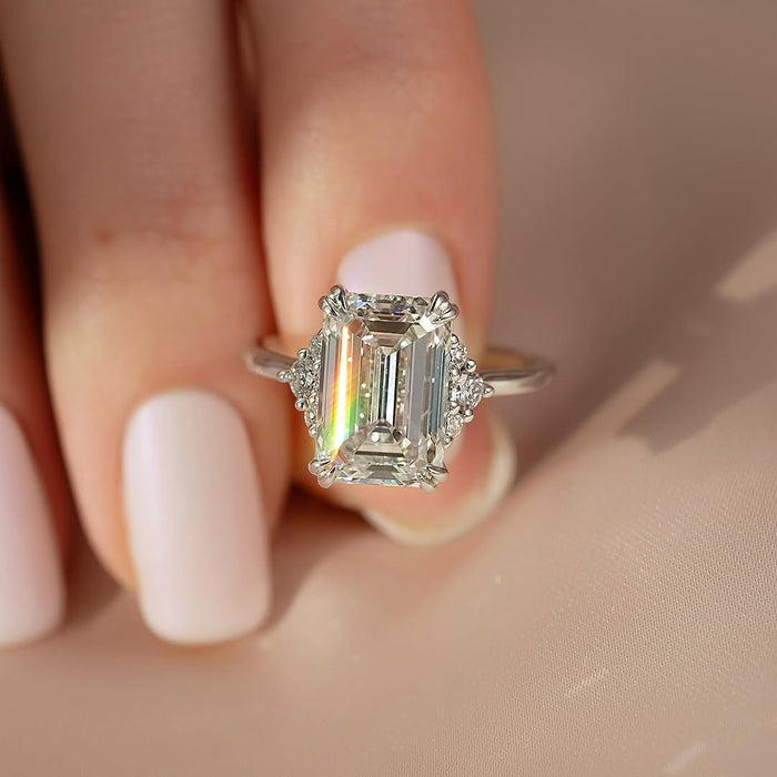 5.0CT Emerald Cut Cluster Diamond Lab Grown Engagement Ring