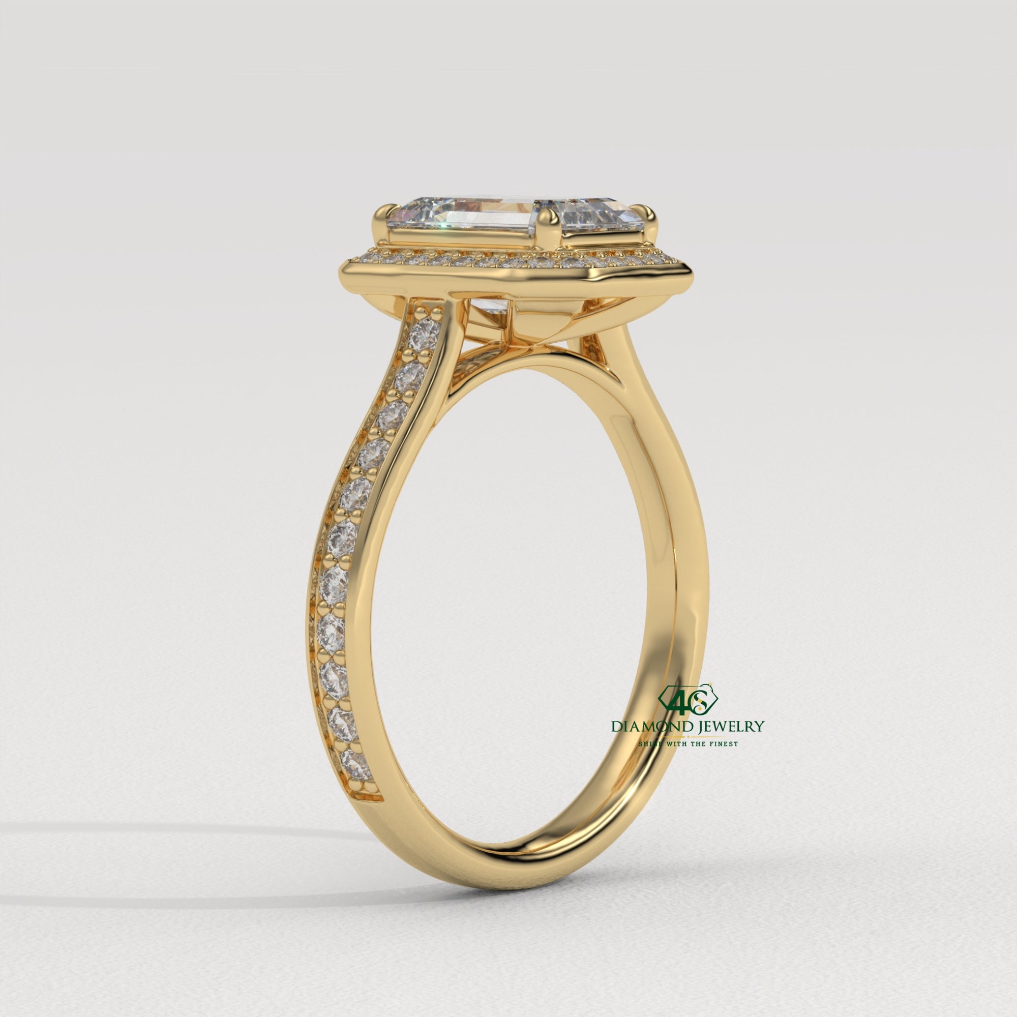  yellow gold emerald ring, custom emerald cut engagement ring, emerald diamond ring for her, modern emerald cut ring