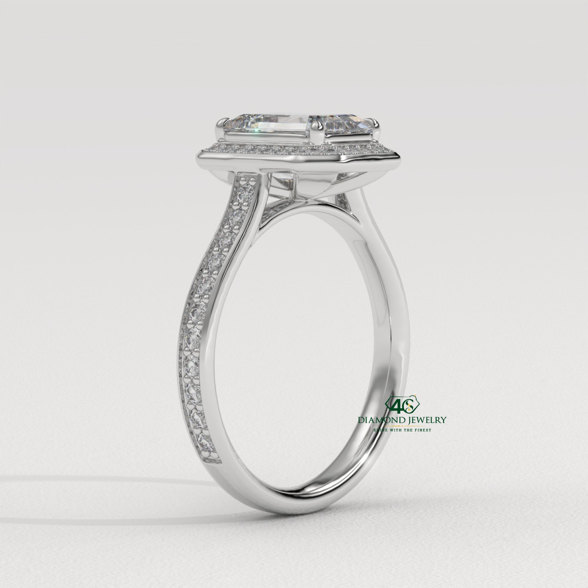 old emerald diamond ring, fancy emerald engagement ring, emerald cut with baguette accents