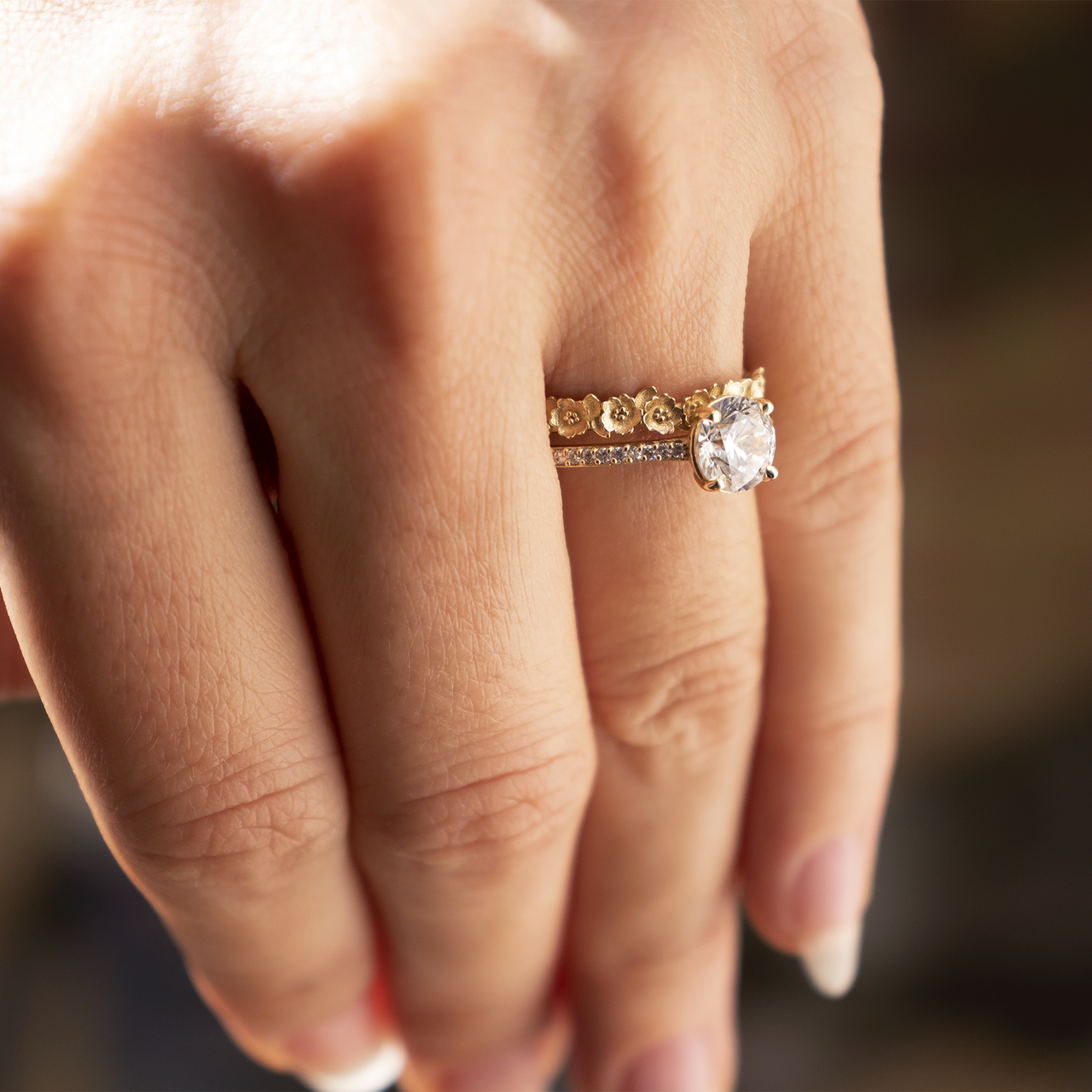 1.0CT Round Channel Set Pave Moissanite Diamond Engagement Ring For Women