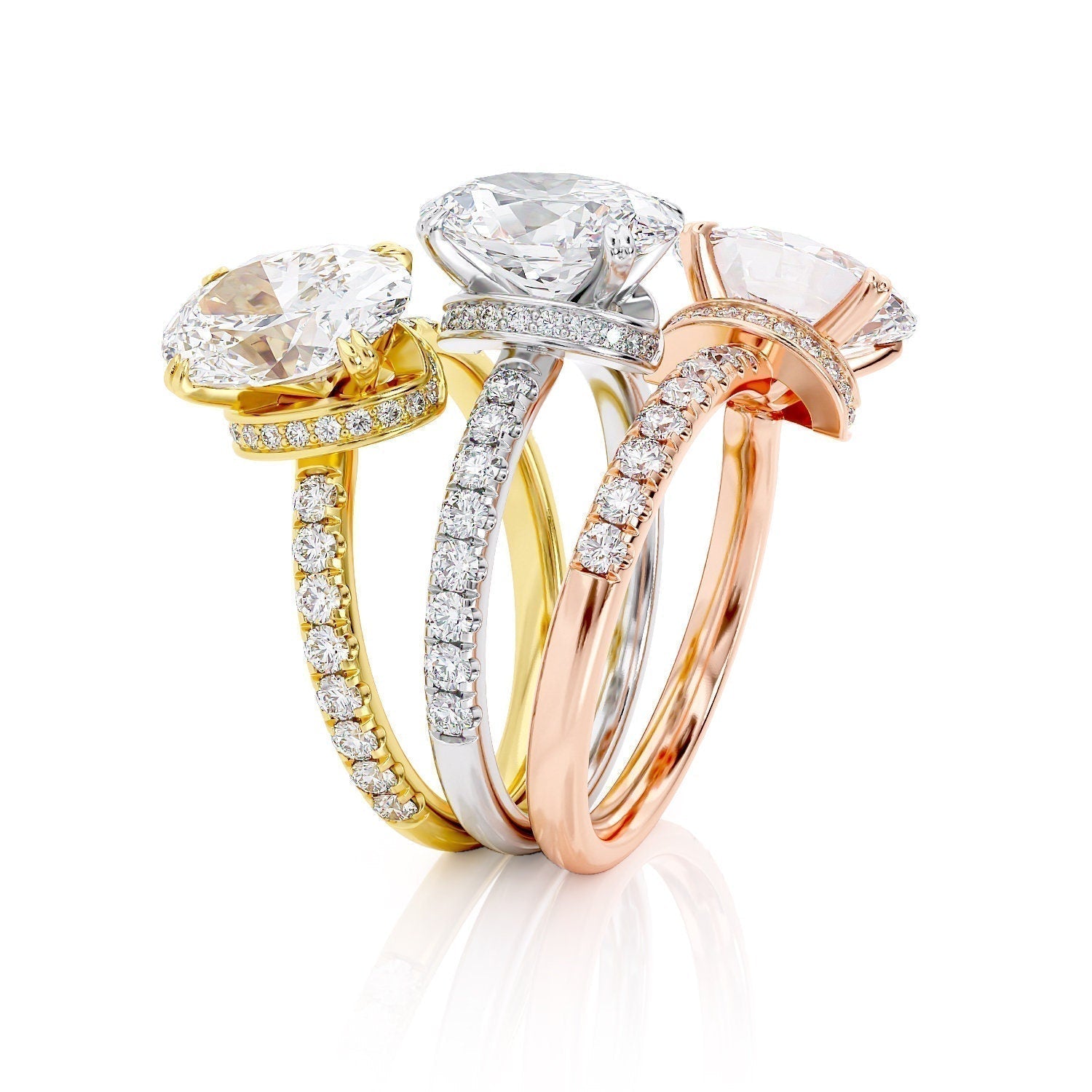2.0CT Oval Pave Moissanite Diamond Unique Hidden Halo Engagement Ring For Women