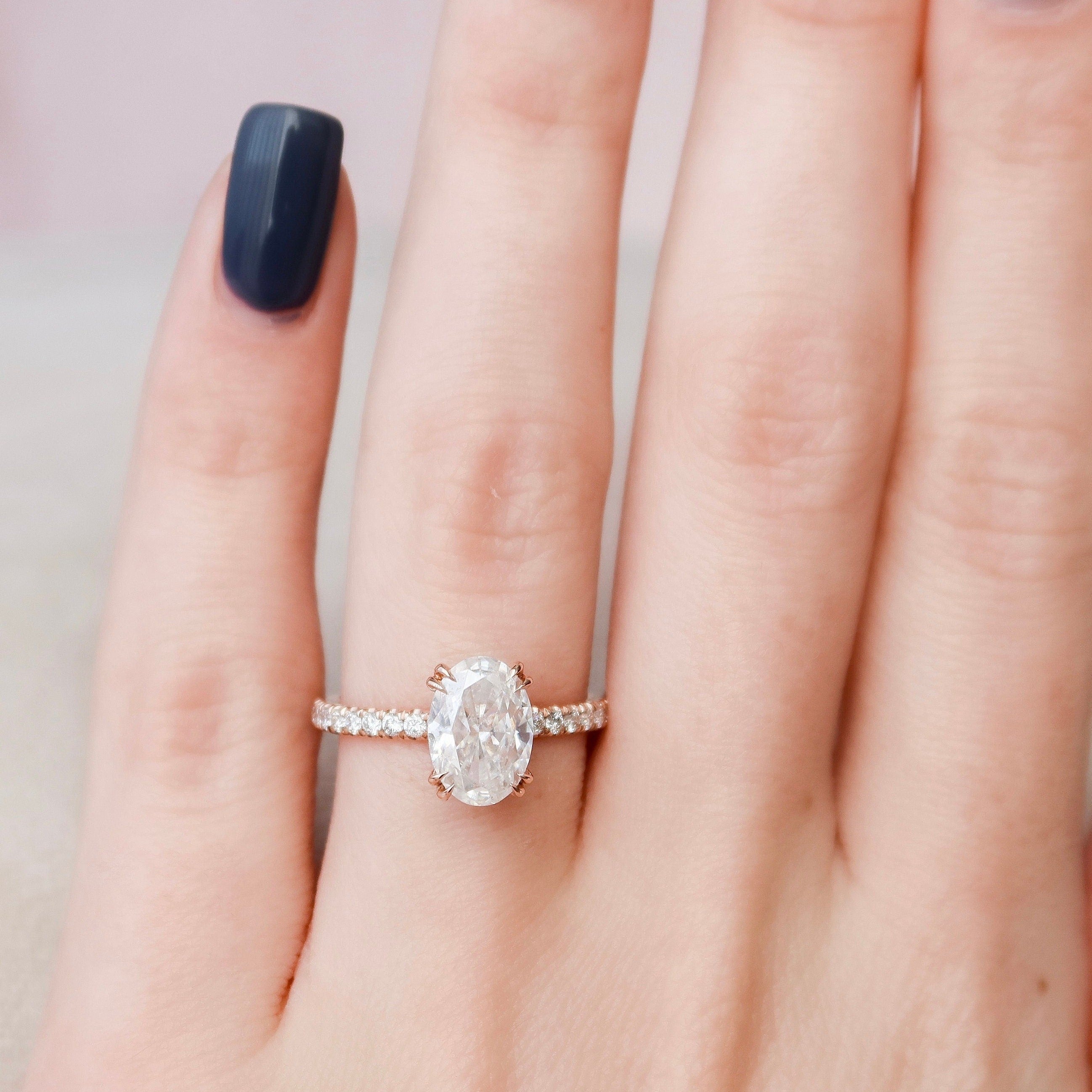 2.0CT Oval Pave Moissanite Diamond Unique Hidden Halo Engagement Ring For Women