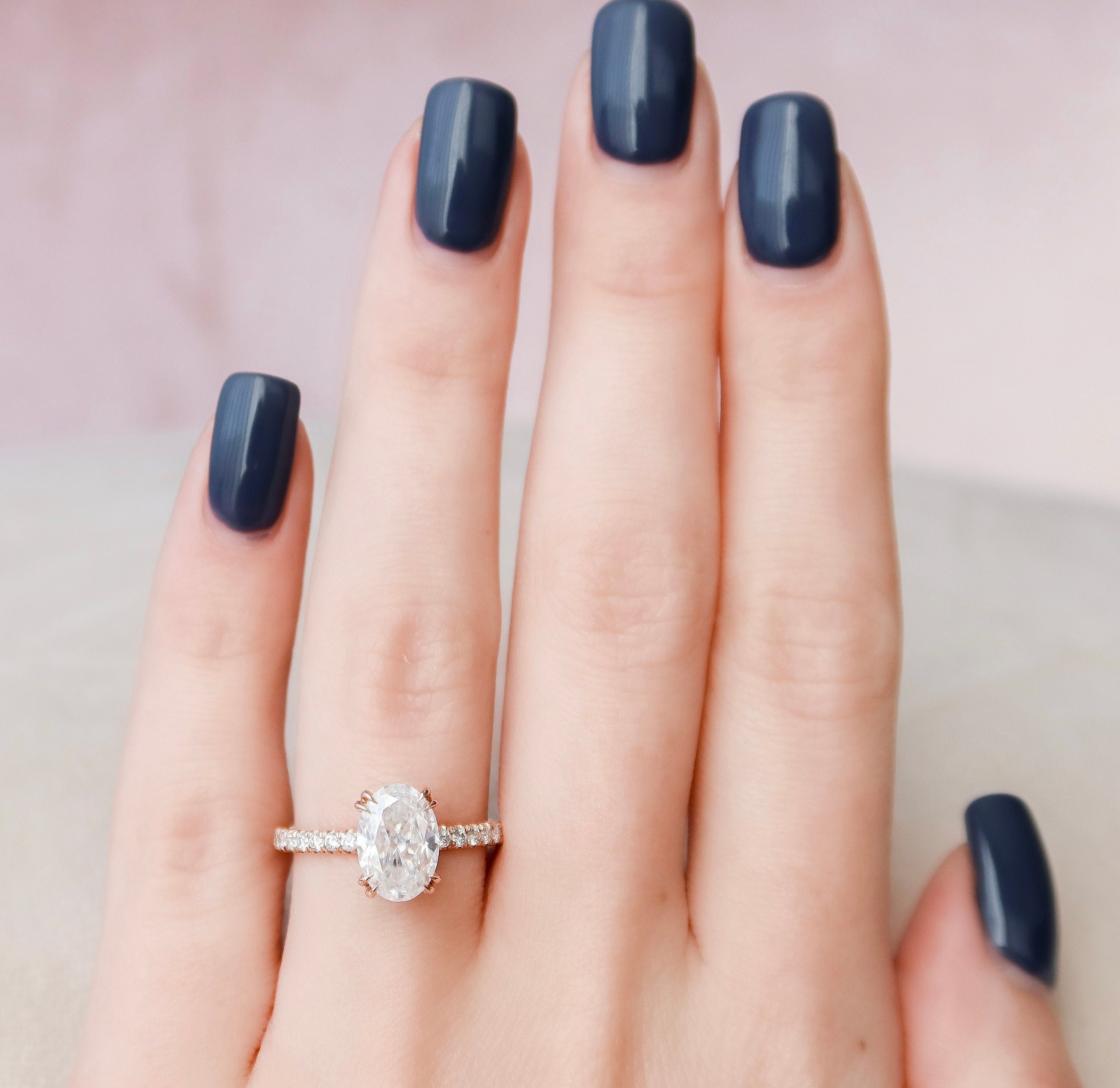 2.0CT Oval Pave Moissanite Diamond Unique Hidden Halo Engagement Ring For Women